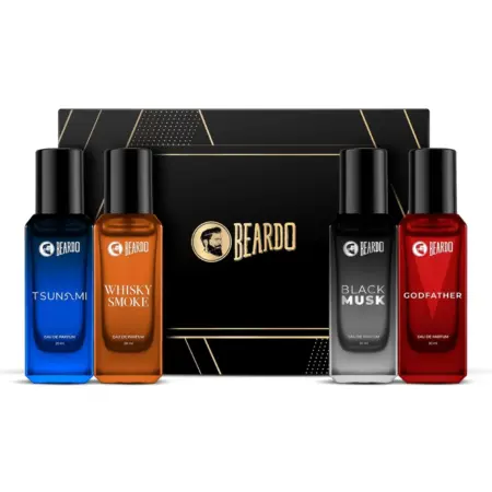 Beardo Perfumes Giftset For Men (Pack of 4 x 20ml) Whisky Smoke, Godfather, Tsunami and Black Musk | Long Lasting Perfume Musk & Woody Fresh Fragrance