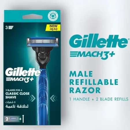 Gillette Mach3 Razor Handle With 2 Razor Blade Refills for men