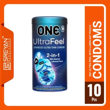 ONE Ultra Feel 2 in 1 Advanced Ultra Thin With Lubricant Pouch Condom - 10Pcs Jar (Malaysia)