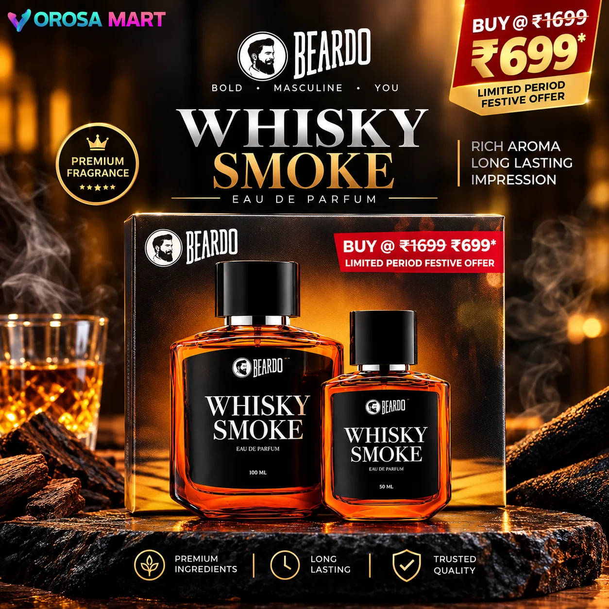 Beardo Whisky Smoke Eau De Parfum Gift Set 100ml + 50ml Price in Bangladesh